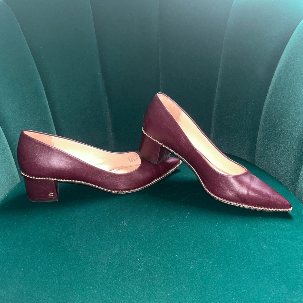 Maroon Red Coach Pointed Studded Heels